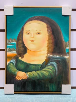 

30x40CM canvas Handmade oil painting Lovely cartoon plump Mona Lisa for Living Room bedroom Hand painted Wall Decor No Frame