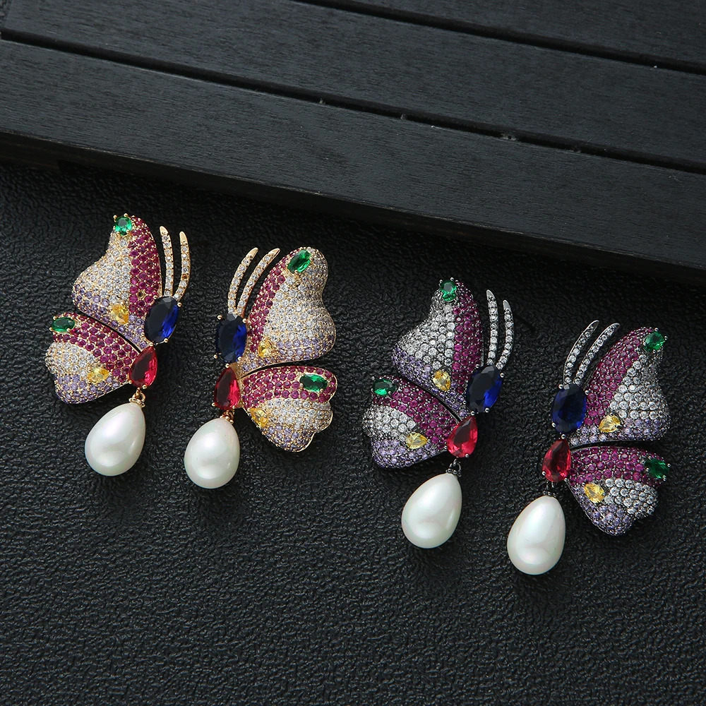 الموضة العصرية الكبيرة فراشة وأقراط للنساء زركون