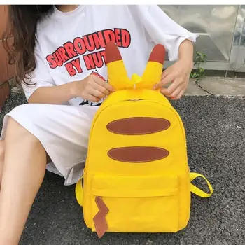 

Pokemon Pikachu Backpack Yellow Children School Bags Cute Prints Monster Schoolbags with Ears design Capacity Cartoon Mochilas