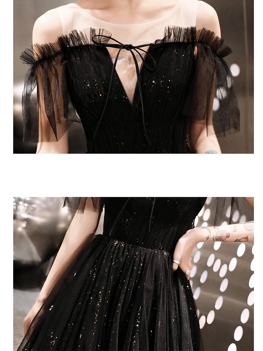 Вечернее платье, с вырезом лодочкой, вечерние платья Ruffels, короткий рукав, Robe De Soiree, с открытыми плечами, вечерние платья E361