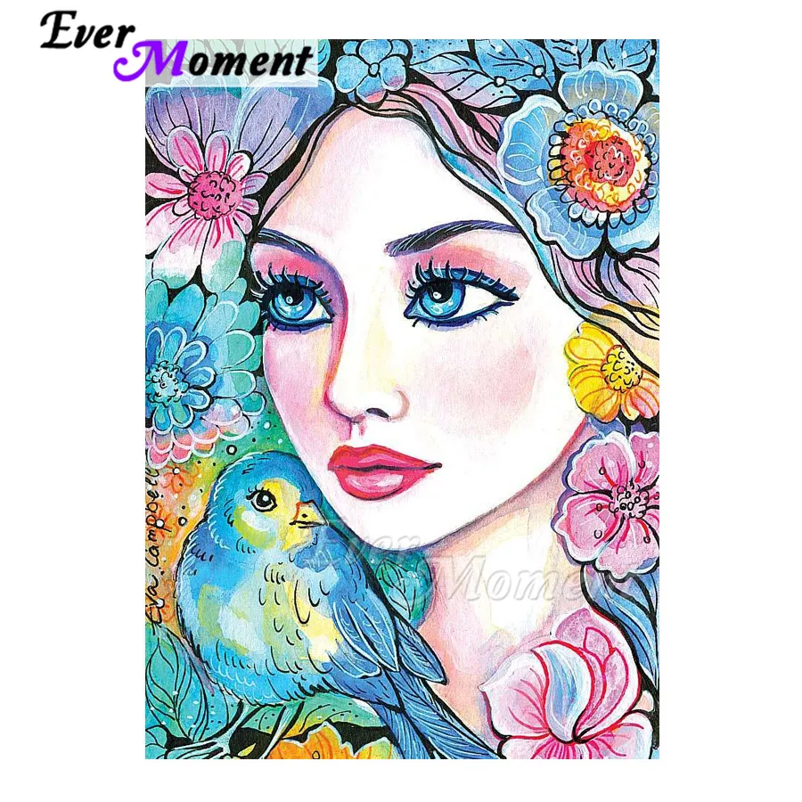 

Ever Moment Diamond Painting Woman Flower Bird Artwork 5D DIY Mosaic Full Square Drill Rhinestone Diamond Embroidery ASF1946