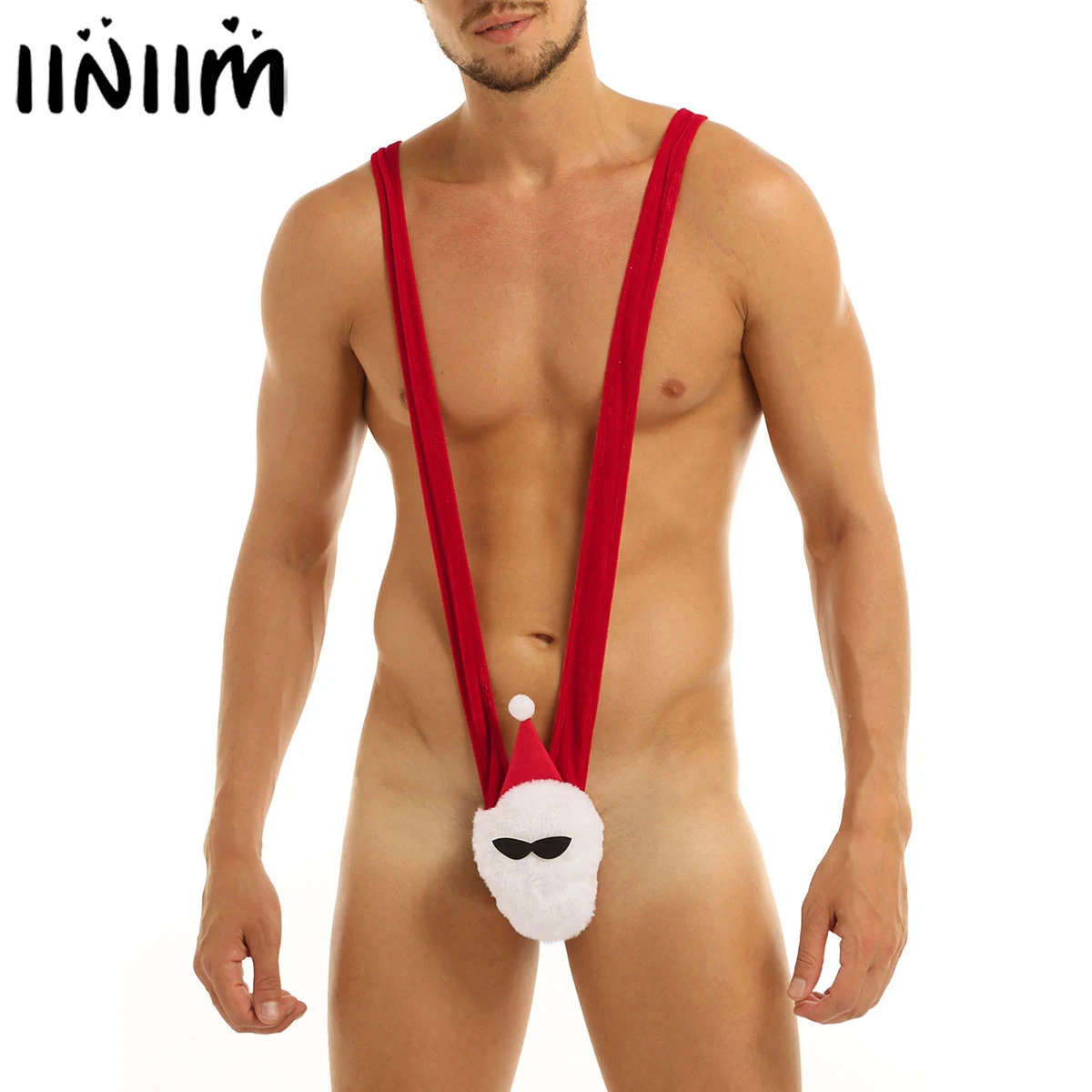 

US/UK Mens Erotic One-piece Lingerie Velvet Christmas Mankini G-string Briefs High Cut Micro Thong Underwear Sexy Sissy Panties