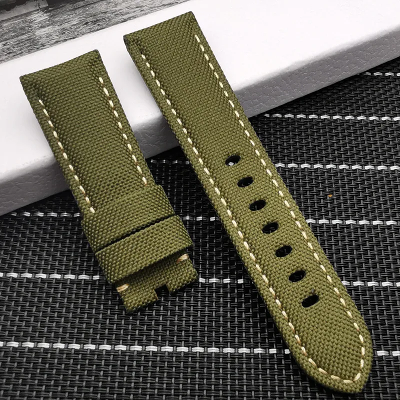 Brown strap Высокое качество 24 мм ткань Винтаж черный синий коричневый синий холст нейлон кожаный ремешок для часов Браслет Для Panerai ремень Инструменты - Цвет ремешка: Brown strap