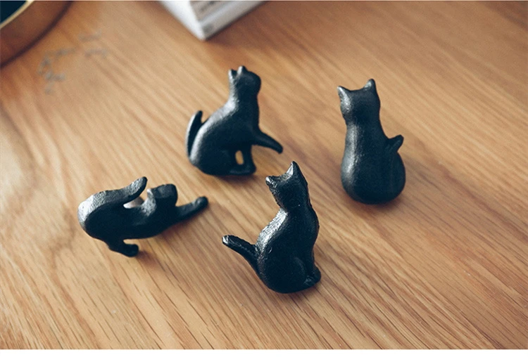 鋳鉄マットブラック猫型ノブアメリカンドア引き出しハンドル