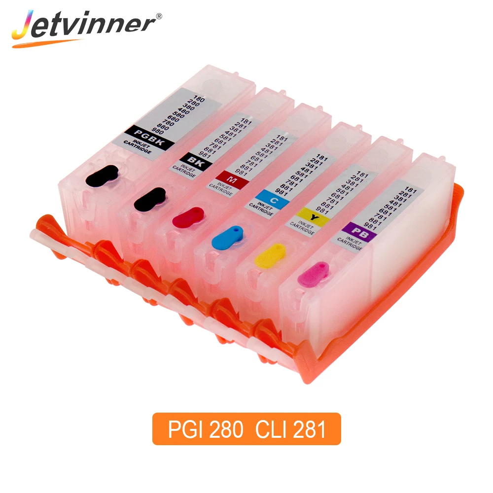Jetvinner 6-цветный PGI 280 CLI 281 XXL многоразовый картридж для принтера Canon PIXMA TS8120 TS9120 TS8320 с