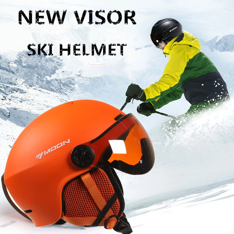 MOON Skiing Helmet Integrally-Molded PC+EPS High-Quality Ski Helmet Goggles Outdoor Sports Ski Snowboard Skateboard Helmets Mens 2