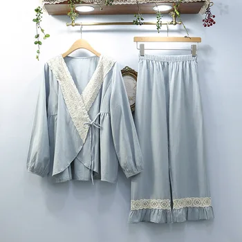 

XIFER Pajamas Women Spring and Autumn Cotton Ladies Suit Korean Long-sleeved Home Service Pajamas Women Nightwear