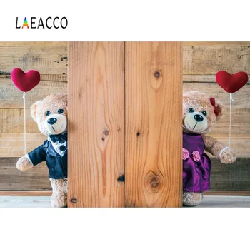 

Laeacco Teddy Bear Heart Love Wooden Board Party Portrait Baby Kid Photography Backdrop Photographic Background Photo Studio