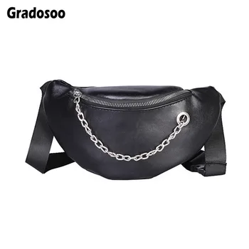 

Gradosoo Chain Waist Bags Women Summer Banana Bag Female Fanny Pack For Women Fashionable PU Leather Chest Bag Belly Bags LBF492