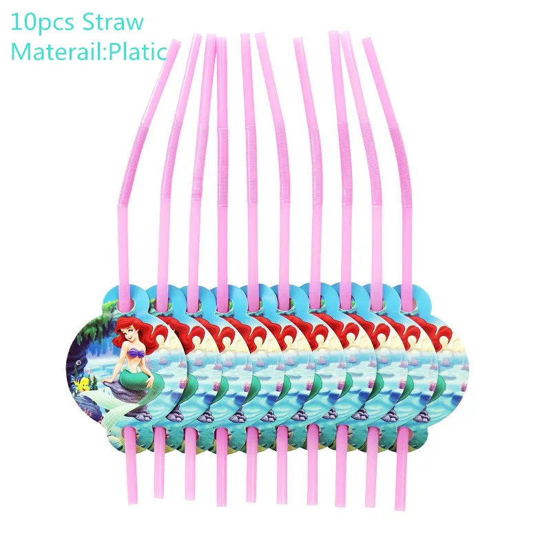 Вечерние одноразовые столовые приборы в форме русалки на день рождения для детей, бумажные тарелки и стаканы, соломенные Вечерние Маски - Цвет: 19