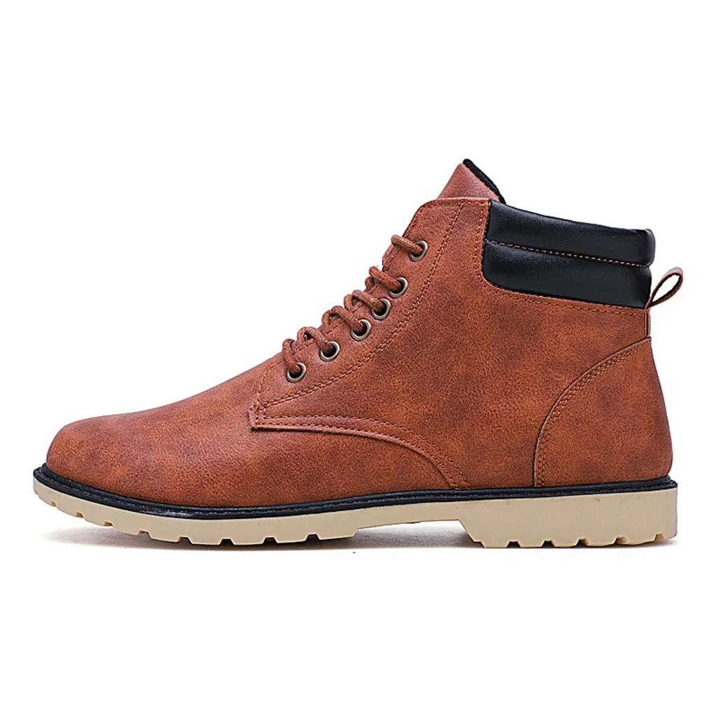 Low-heel Lace-up Men's Casual Lace Up Warm Ankle Motorcycle Boots Round Toe Outdoor Leather Male Student Shoes Zapatos De Hombre