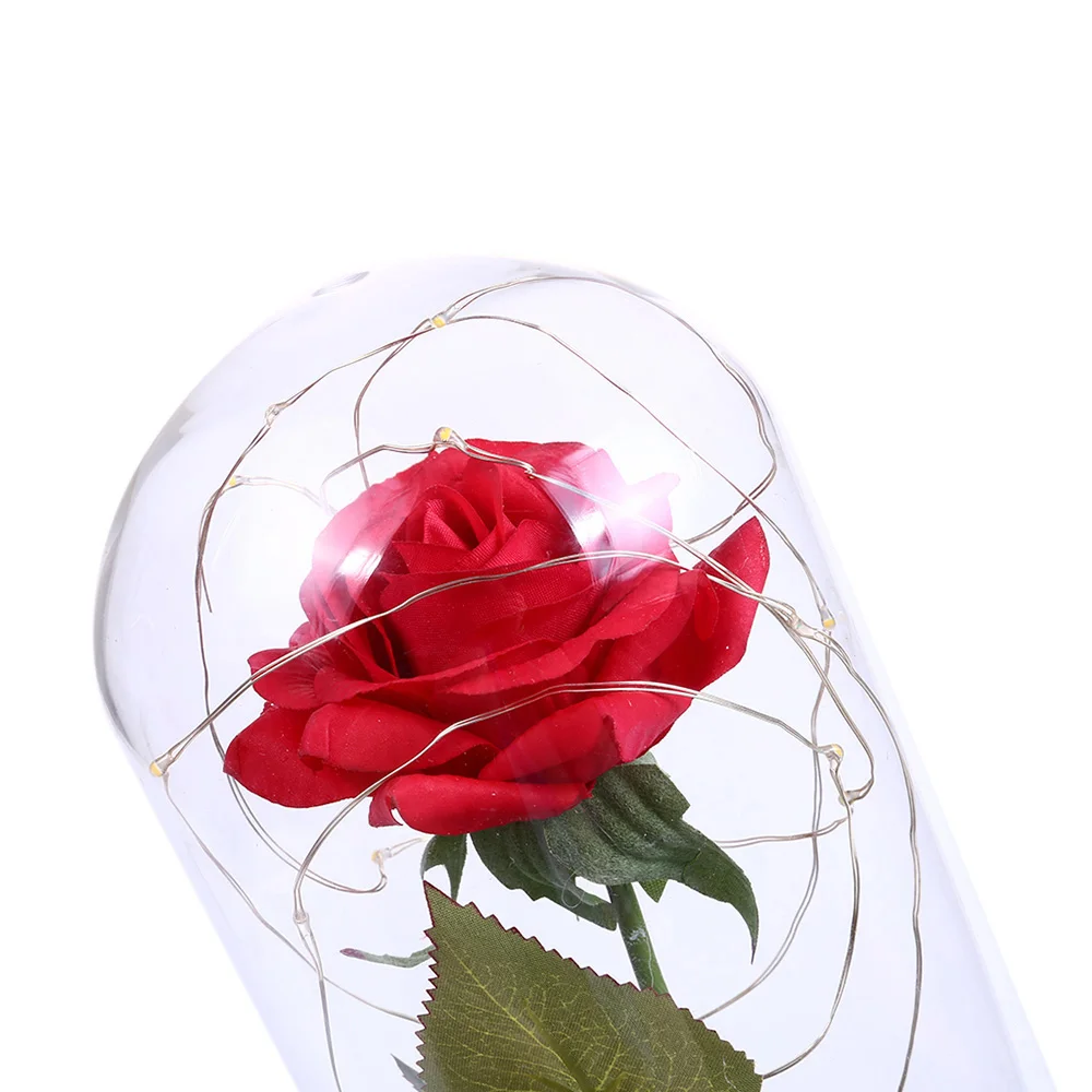 New USB LED Night Light Romantic Simulation Rose Flower with Glass Cover LED Night Light Festival Birthday Romantic Gift