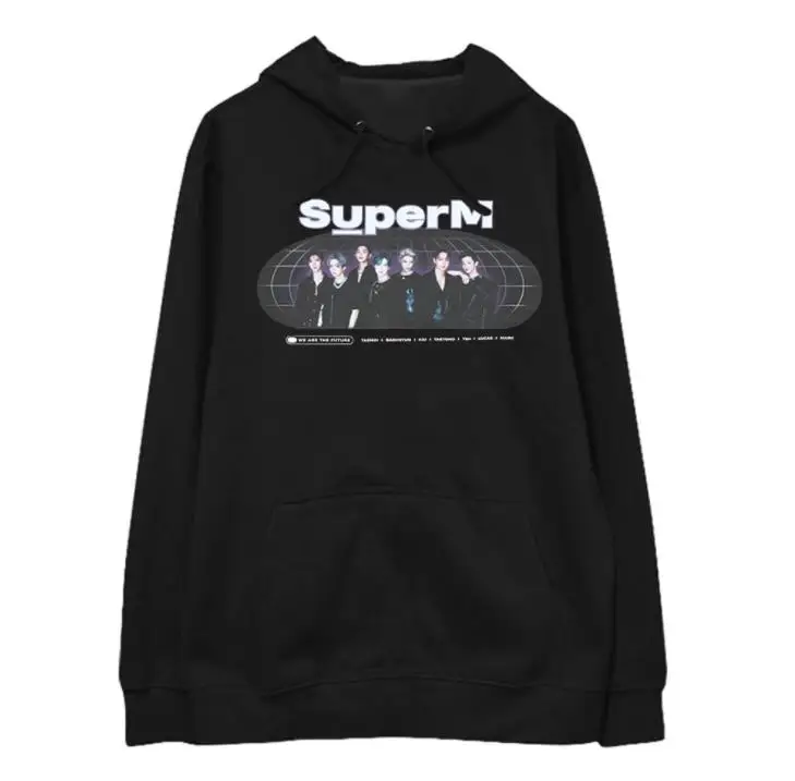 fleece Осень-зима kpop superM all member фото пуловер с рисунком свободные толстовки унисекс флис/тонкий Свитшот 3 цвета - Цвет: fleece