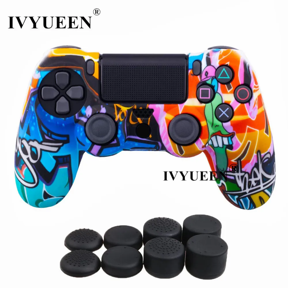 

IVYUEEN For Sony PlayStation 4 PS4 Pro Slim Controller Protective Skin Silicone Case for Dualshock 4 Gamepad Cover Thumb Grips