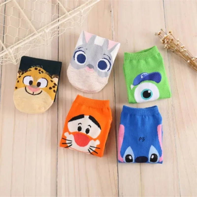Disney 1pair Stitch Rabbit Lady Socks Cute Fresh Short Cartoon Socks Cute Animal Monster Harajuku Boat Socks