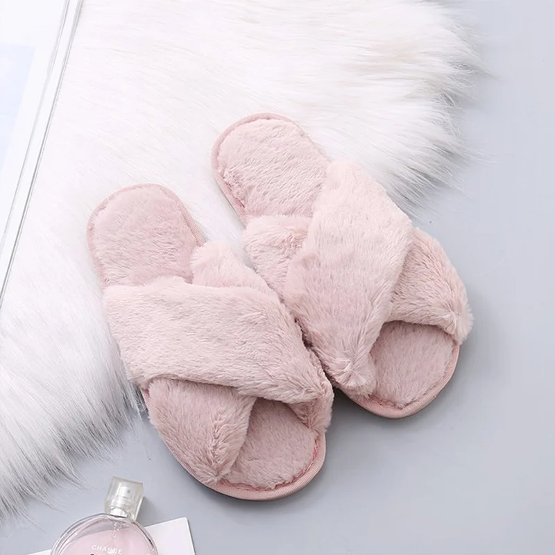 pink MCCKLE/зимняя домашняя обувь; женские домашние тапочки; теплая Женская обувь с искусственным мехом; мягкая плюшевая обувь с мехом; женские шлепанцы с открытым носком; модная обувь - Цвет: pink
