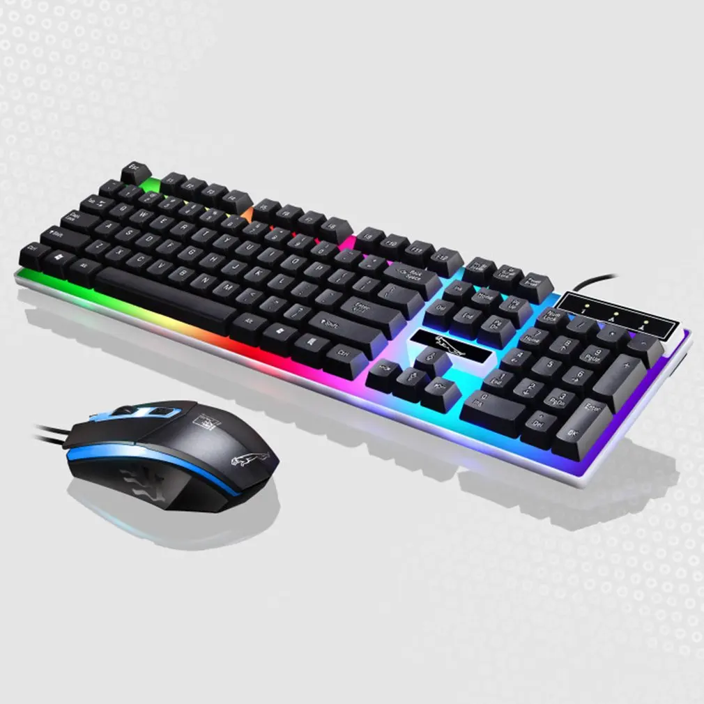 Игровая светящаяся проводная USB мышь и клавиатура с радужной подсветкой