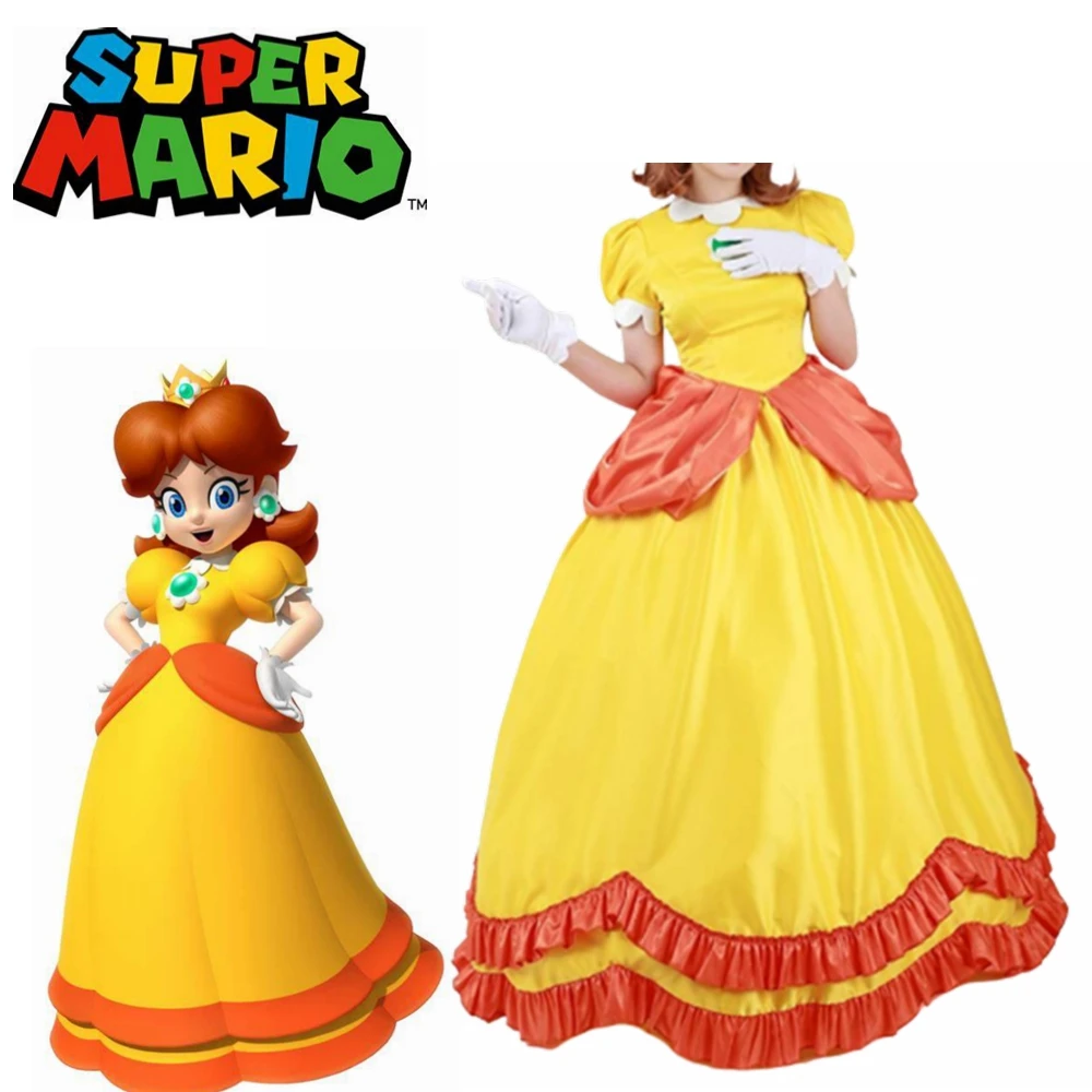 Костюм для костюмированной вечеринки «Супер Марио», «Принцесса Дейзи», желтое платье, нарядные вечерние платья «Марио» для девочек, Индивидуальный размер