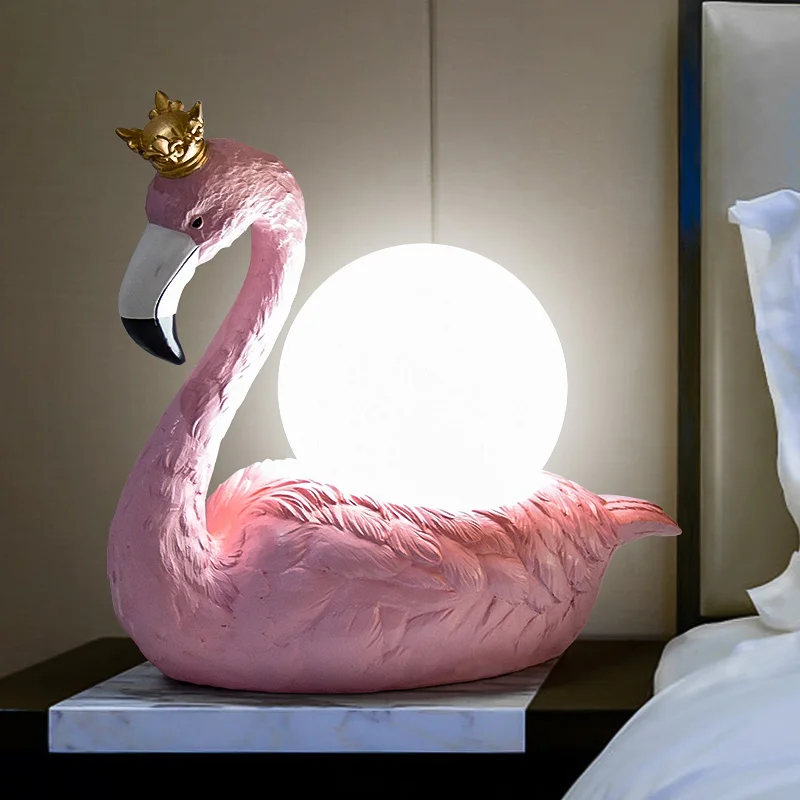Скандинавский современный Фламинго Лебедь настольная лампа романтическая розовая настольная лампа для спальни прикроватная домашний Декор лампа Сладкий Свадебный подарок