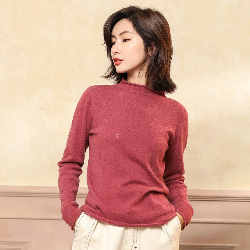 

2019 autumn and winter new Korean version of the loose bottoming round neck curling hooded cashmere sweater
