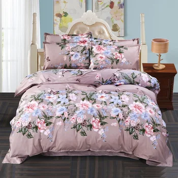

2020 Autumn Winter New Thickened Plant Printed Bed Sheet 4Pcs/set Quilt Cover Pillow Case Soft Comfortable Breathable