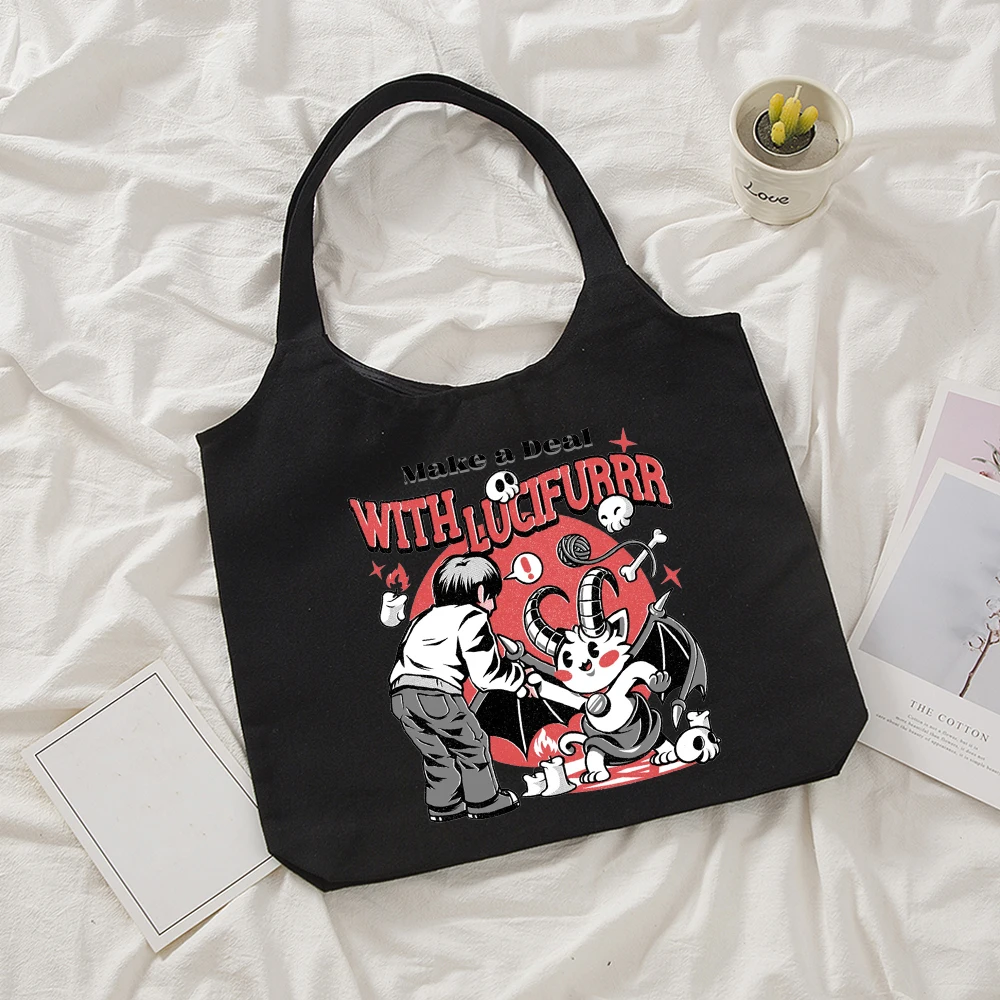Tote-Bag Eco-Shopper-Bags Aesthetic Canvas Printed Reusable Fashion Women Art Bolsa-De-Compras-Handle