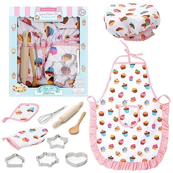 

Toy Cake Apron Role Play Kitchen Cooking Baking Girls Toy Cooker Play Set Children Kids Cooking Kitchenware Bake Set Hat + Apron