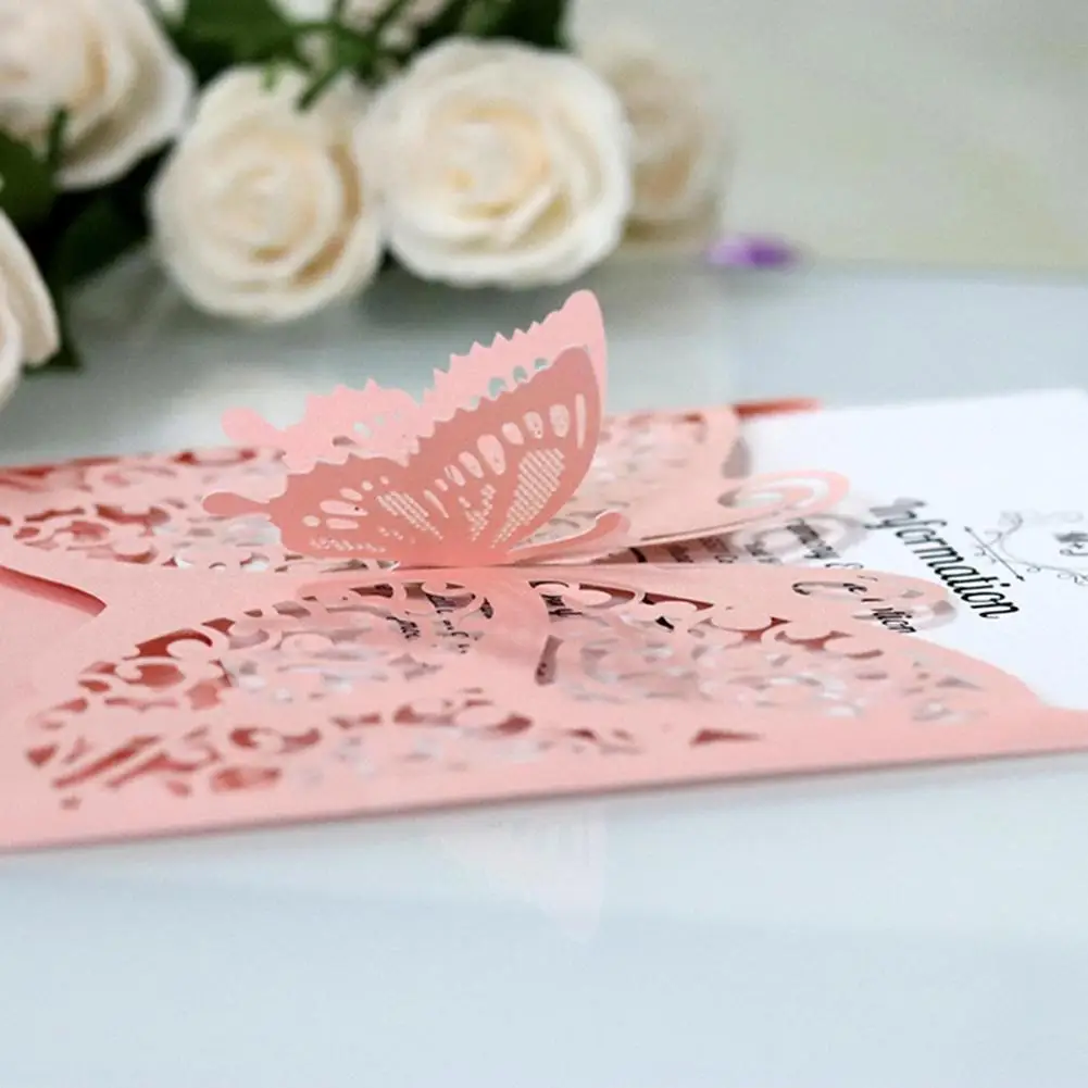  10pcs Wedding Invitation Cards Hollow Butterfly Card Paper And Cover Kit For Wedding Birthday Showe - 4000597463968