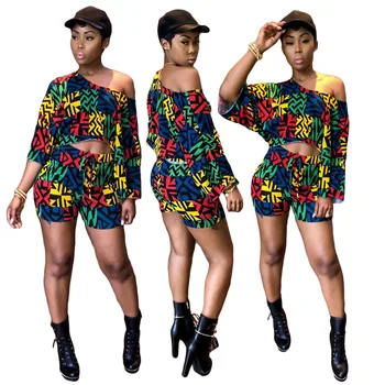 

Women Short 2 Piece Set Fashion Print Personality Irregular Pants Suit 2020 Spring Summer New Loose Casual Tracksuit For Women