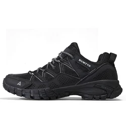 Men's Breathable Lace-Up Hiking Sneakers with Cushioning - 9.5 (Black men)