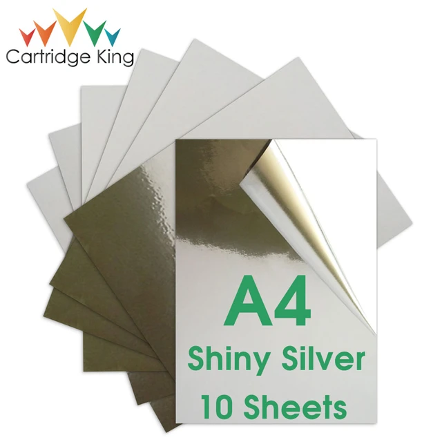 Papel adhesivo de vinilo para impresora de inyección de tinta, papel de  copia autoadhesivo A4 plateado, color blanco, 10 hojas - AliExpress