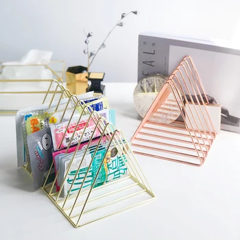 

Nordic gold wrought iron bookshelf ins rack rose gold plating desktop rack file mask storage rack