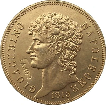 24 K позолоченные 1813 итальянские Штаты 40 Lire-Joachim Мурат копия монет | Дом и сад
