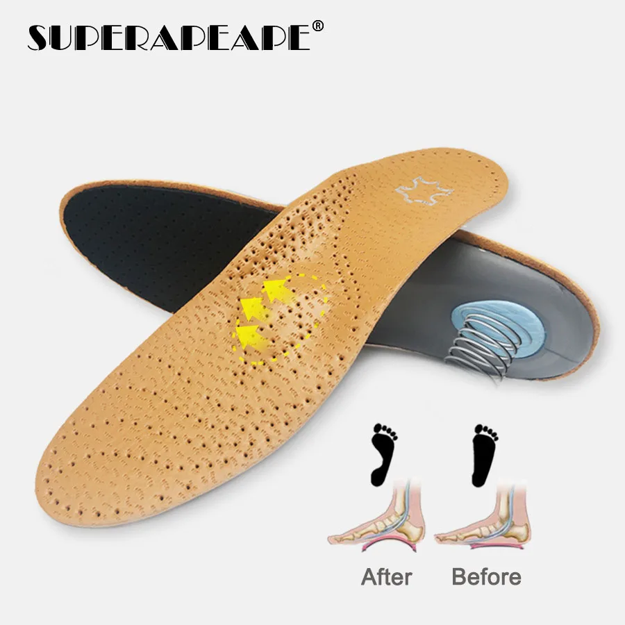High quality Leather orthotic insole for Flat Feet Arch Support orthopedic shoes sole Insoles for feet men and women OX Leg