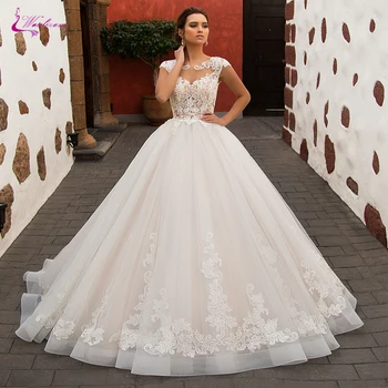 

Waulizane Scoop A Line Wedding Dress With Stunning Symmetrical Appliques Of Floor Length Bridal Dress