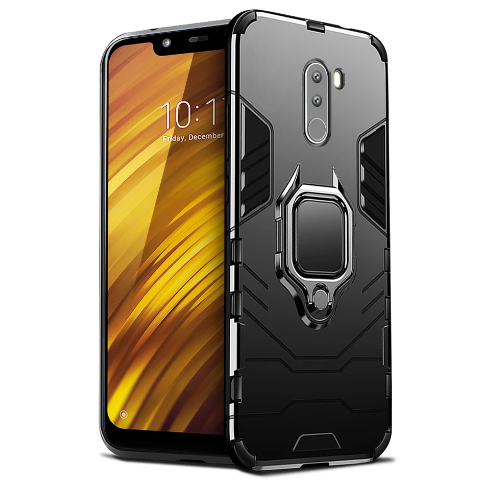 Роскошный бронированный чехол для Xiaomi Pocophone F1, чехол, ударопрочный PC+ TPU, задняя крышка для Xiaomi Poco F1, чехол, магнитный держатель, кольцевой кронштейн