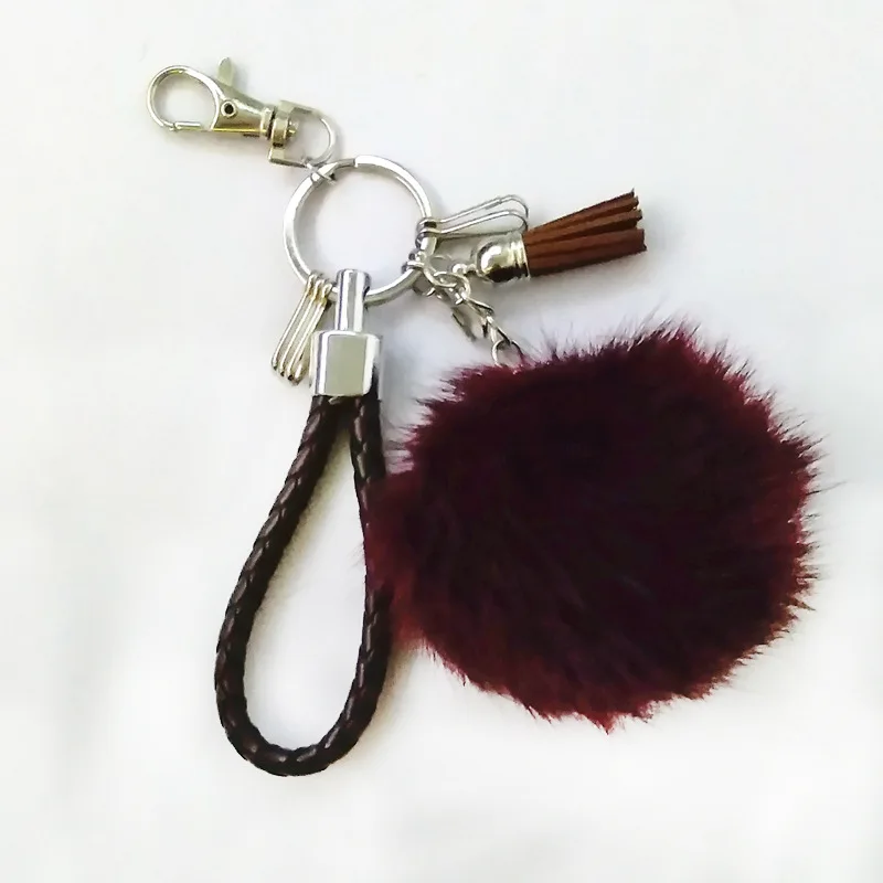 Creative 6 Cm Color High Imitation Furry Ball Tassels Leather Rope Waist Buckle Key Pendants Handbag Pendant Accessories Pendant