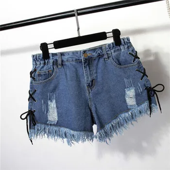 

Summer Women Denim Shorts Plus Size 5XL 200kg Fat MM High Waist Jeans Shorts Women Hole Ripped Loose Casual Wide Leg Short Pants