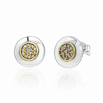

HOT 100% 925 Sterling Silver Earrings Round gold inlaid brick Earrings Sterling Silver Jewelry Birthday Women Gift Popular