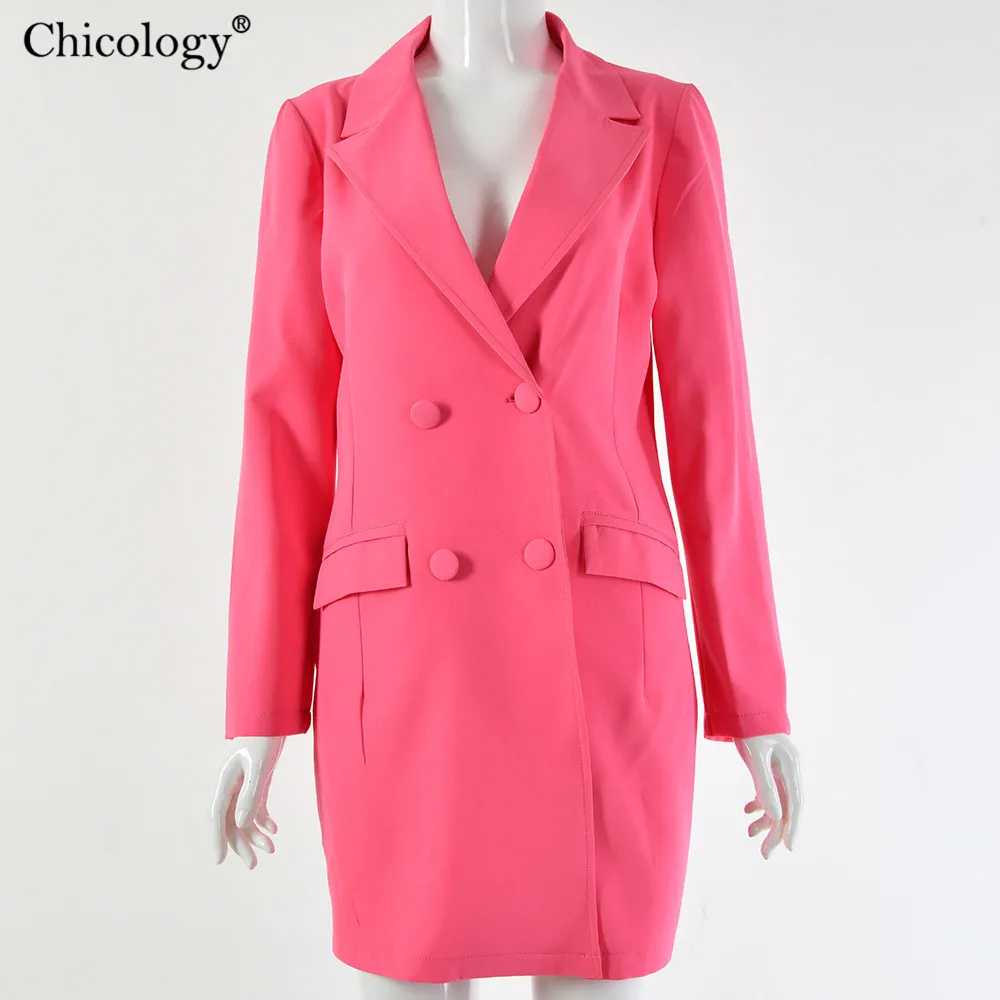 Chicology double breasted elegant office lady blazer dress long sleeve American jacket suit summer autumn women clothing