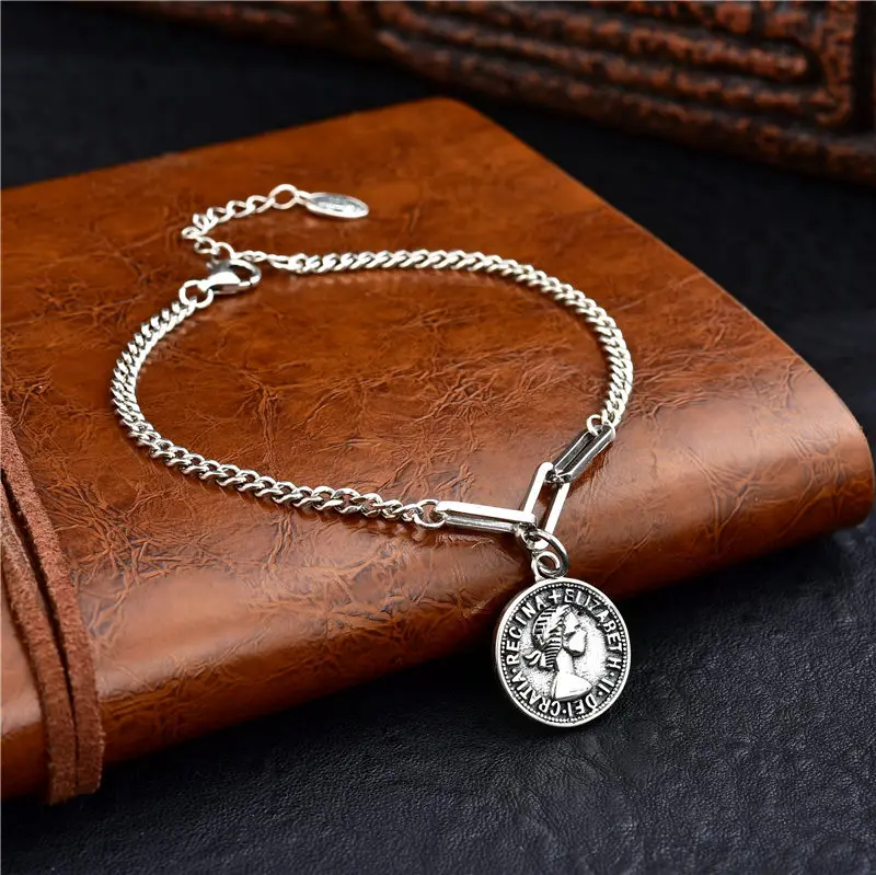 

European and American style 100% genuine 925 sterling silver retro pendant women's fashion bracelet boutique bracelet