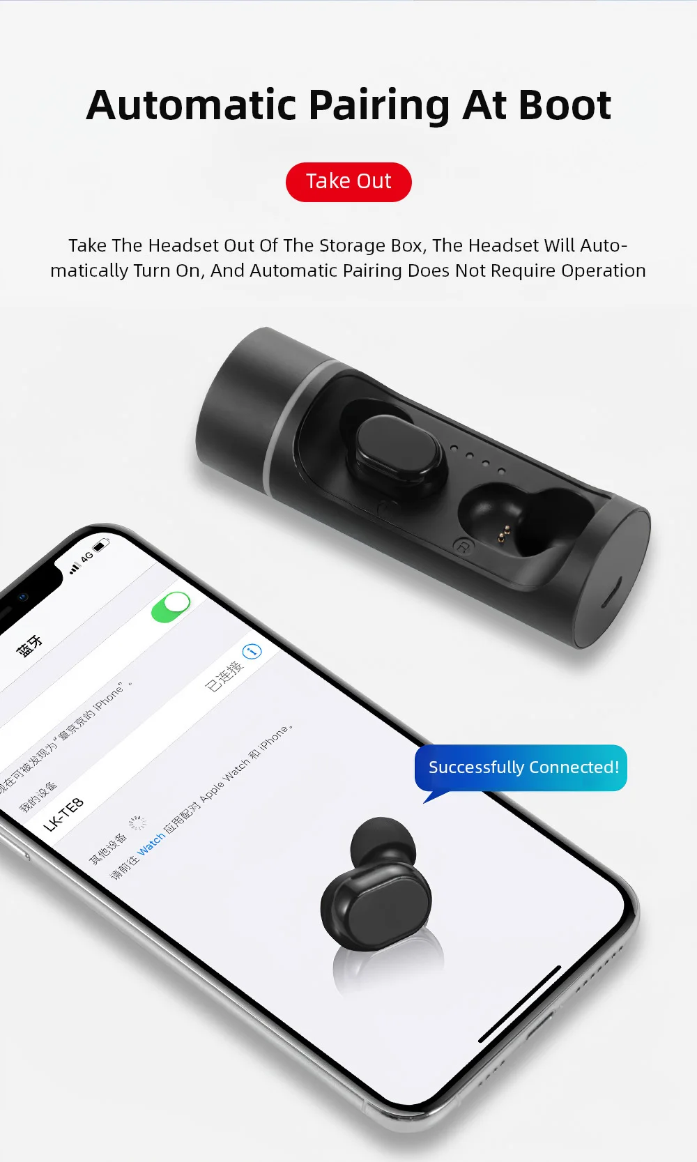 В ухо беспроводной Bluetooth наушники зарядная коробка светодиодный дисплей питания гарнитуры HIFI тяжелый бас стерео автоматическое подключение Водонепроницаемость