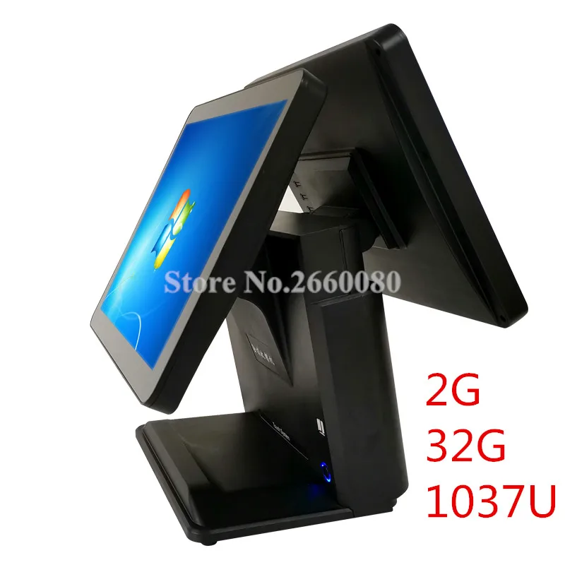 black 2G 32G 1037U 1" двойной ЖК-экран одна Сенсорная панель POS машина кассовый аппарат для ресторанов и супермаркетов все в одном POS системный терминал - Цвет: black 2G 32G 1037U