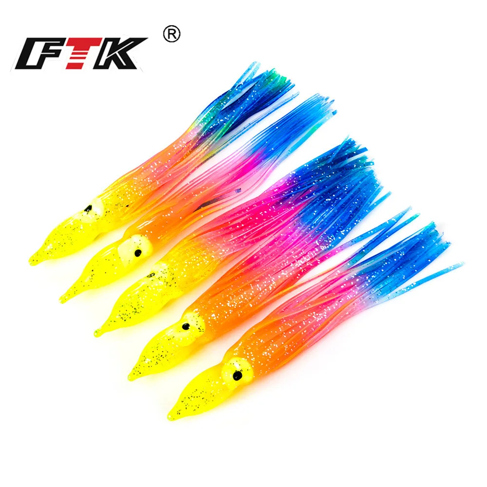 FTK 15pcs/lot 9/12cm Luminous Octopus Squid Jigs Fishing Lure Shrimp Squid Rigs Artificial Bait Sea Fishing Mix Colors