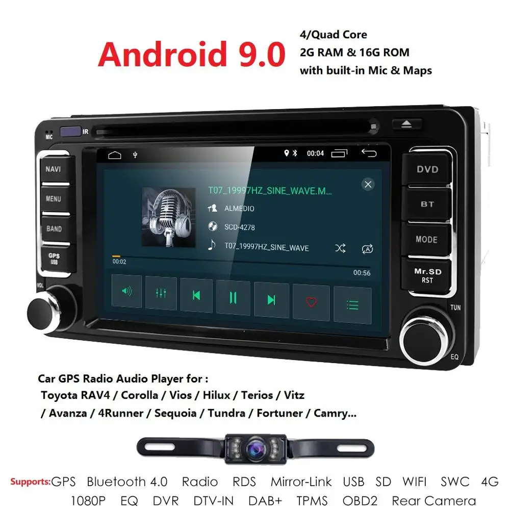 2 Гб ОЗУ 16 Гб ПЗУ Android 9,0 ips DSP 2 DIN автомобильный DVD gps плеер для Toyota авто радио двойной din с gps, BT, рулевое колесо управления