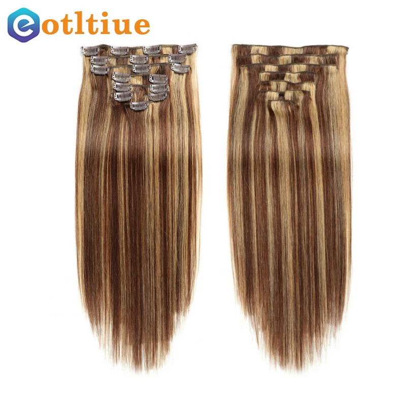 8Pcs/set 120g Piano color Caramel Brown Clip In Hair Extensions Human Hair Machine Made Natural Real Remy Clip Ins hair extensions