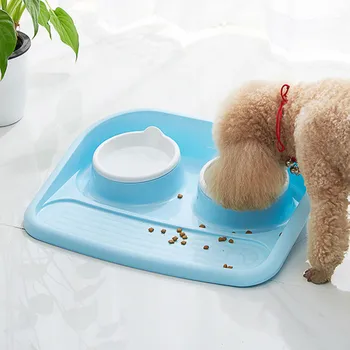 

Dog Double Bowl Candy Color Food Water Bowls Feeder Feeding Dishes Puppy Plate Container Non-slip Creative Cat Kitten Pot
