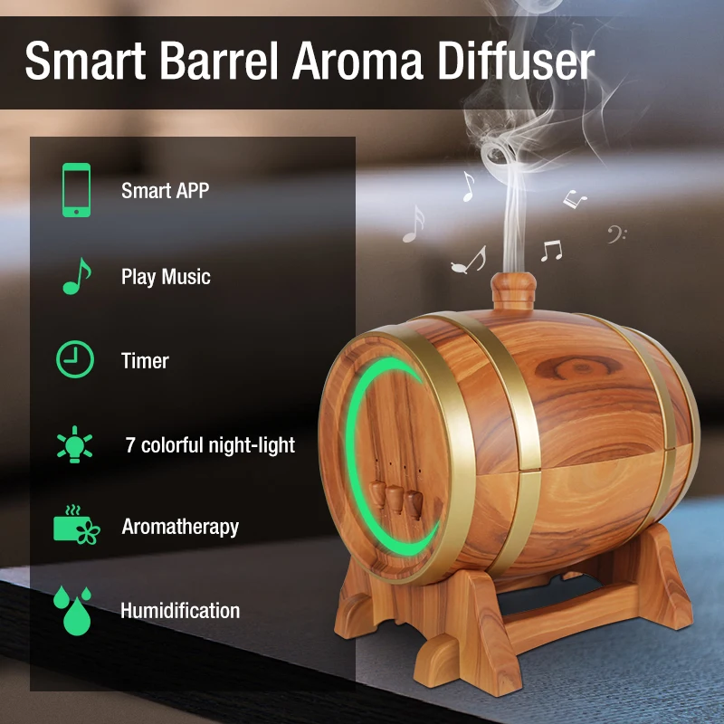 Oak Grain Умный распылитель эфирного масла с Bluetooth динамиком, Ароматический диффузор, 7 цветов, светодиодный, Автоматическое отключение для офиса, дома, йоги, спа - Цвет: Oak Grain