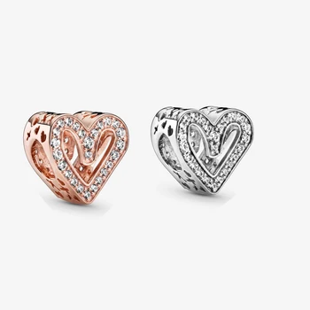 

2020 Real 925 Sterling Silver Sparkling Freehand Heart Charm Fit pandora charm bracelet New Sstyle Heart Charm Diy jewelry