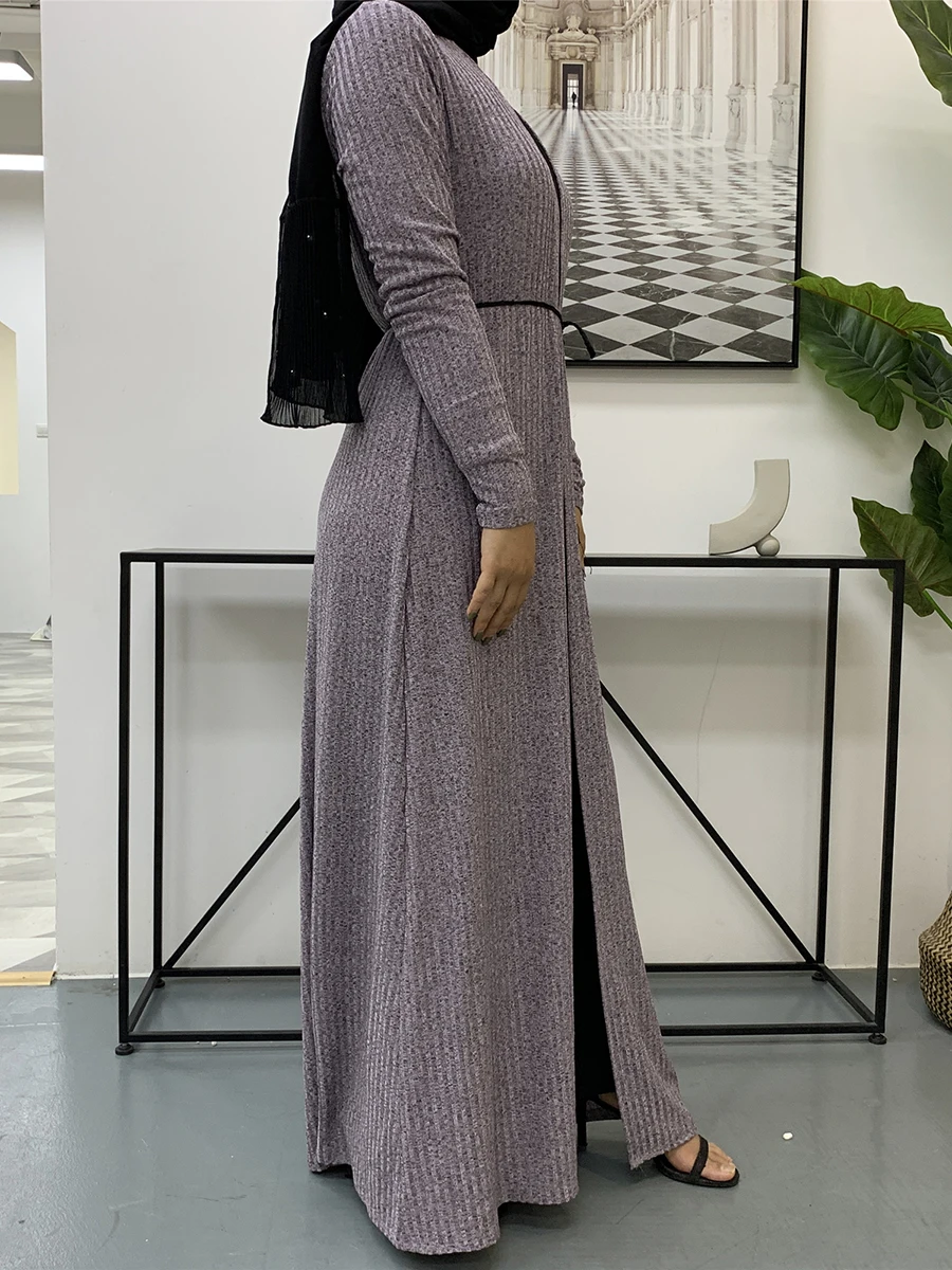 1853#Latest Modest Fashion Knit Fabric Front Open Abaya - CHAOMENG MUSLIM SHOP